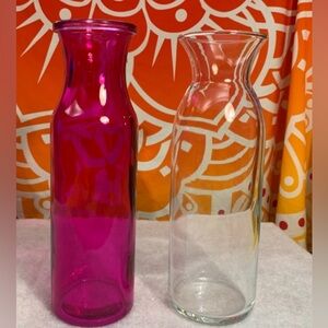 Set of‎ 8” Milk Jar Vases, 1 Hot Pink, 1 Clear, 8” Tall